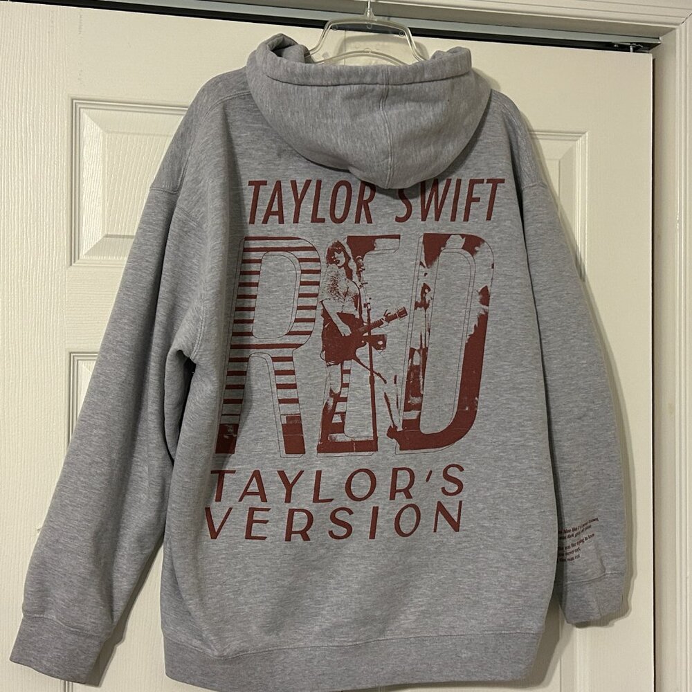 Womens TAYLOR SWIFT Sz XL RED Taylor's Version Gray Hoodie Concert Merch